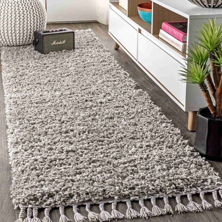 Jonathan Y Mercer Shag Plush Tassel Gray 2 ft. x 8 ft. Runner Rug MCR100E-28