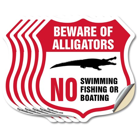 Signmission Alligator Warning Shield Sign Beware Of, 6 inch X 6 inch, Vinyl Decal, 5PK SHI-D-5PACK-6-358