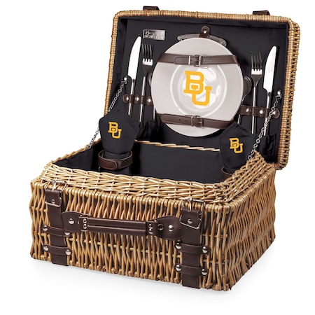 Picnic Time Family Of Brands NCAA Baylor Bears Champion Picnic Basket for 2, Large Wicker Picnic Set 208-40-179-924-0