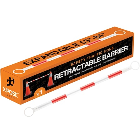 Xpose Safety Retractable Barrier for Traffic Cones White/Orange 53in to 84in CBO53/84-1-X