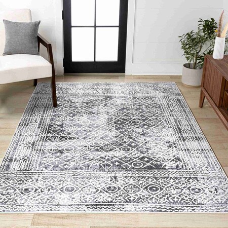 Jonathan Y Iften Moroccan Geometric Distressed Ivory/Black 5 ft. x 8 ft. Area Rug MOH505A-5