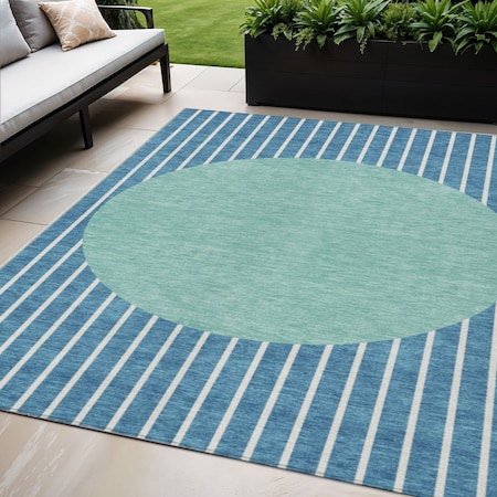 Homeroots 5' X 8' Teal Blue And Aqua Striped Washable Indoor Outdoor Area Rug 597200