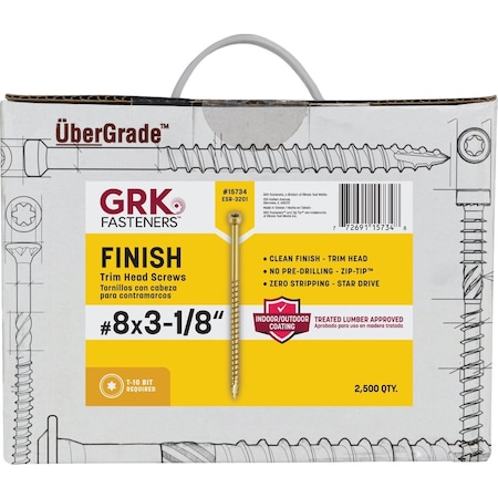 Grk Fasteners GRK No, 8 x 3-1/8'' Star Drive Steel Trim Screw, 2500 Ct. 15734