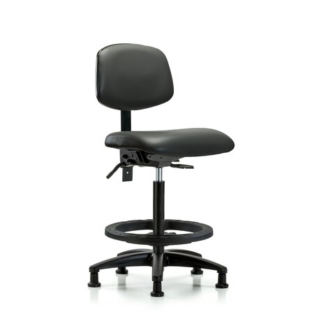 Blue Ridge Ergonomics Vinyl Chair, High Bench, Foot Ring, Glides, Carbon BR-VHBCH-RG-T0-A0-BF-RG-8823