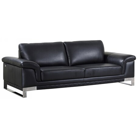 Homeroots 90" Black Italian Leather Sofa With Silver Legs 329613