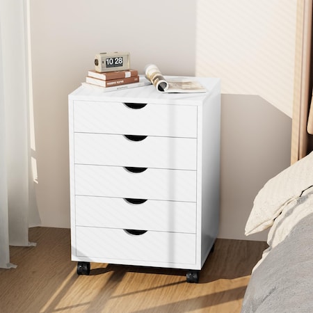Simple Deluxe 5 Drawer Chest, Storage Cabinet Dressers with Wheels, Dressers Storage Cabinets, Dresser Mobile Cab 3A88CHEST5C01WHT