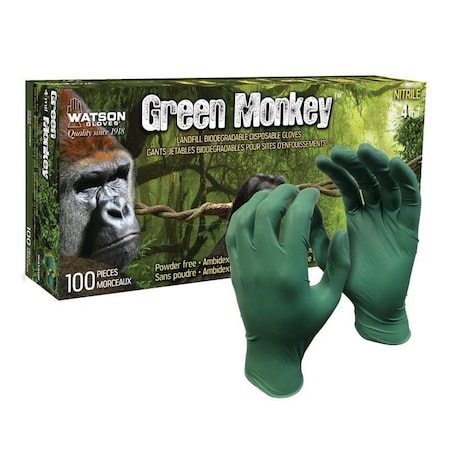Watson Gloves Green Monkey S Landfill Biodegradable Nitrile Green Disposable Gloves, 100PK 5559PF-S