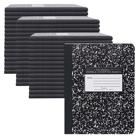 Roaring Spring Case of Black Marble Comp Notebooks, Unruled Blank, 50 sht, 15lb White Paper, 9.75"x7.75", Hard Cover, PK48 77260cs