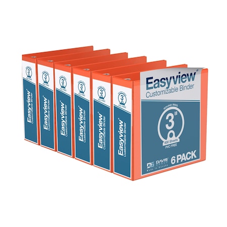 Davis Group Easyview Premium, Round Ring, Customizable, View Binder, (Orange, 3"), PK6 8414-19-06