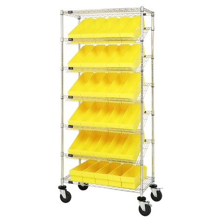 Quantum Storage Systems WIRE SHELVING UNIT W/30 YELLOW BINS MOBILE MWRS-7-602YL