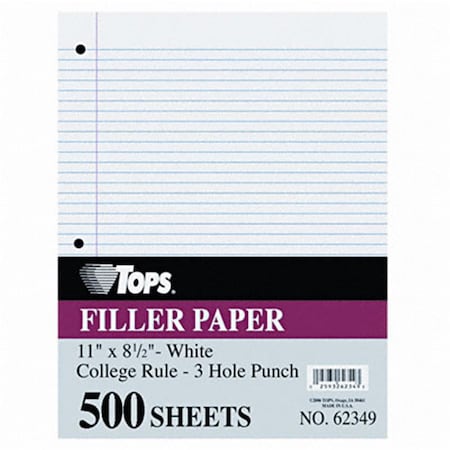 Tops Mediumweight 16-lb. Filler Paper  11x8-1/2  5/16   College Rule  500 Sheets Pack 62349