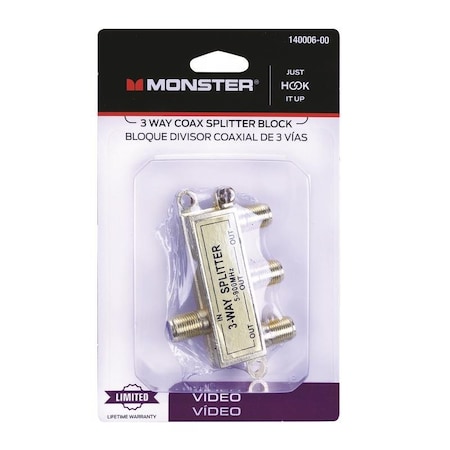 Monster Cable Just Hook It Up 3 Way Coax Splitter 75 ohm 900 MHz 140006-00