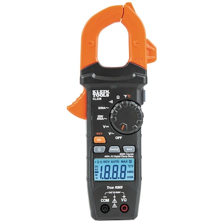 Klein Tools Digital Clamp Meter, Backlit LCD, 400 A A, 1.6 in (41 mm) Jaw Capacity, CAT III 600V Safety Rating CL220