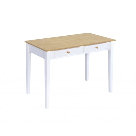 Homeroots 39" Oak and White Wood Writing Desk With Two Drawers 469111