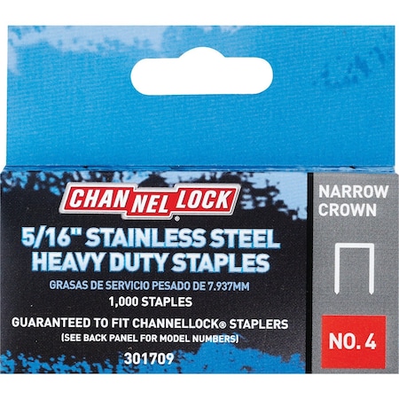 Channellock No. 4 Narrow Crown SS Staple 5/16 In., 1000PK 301709