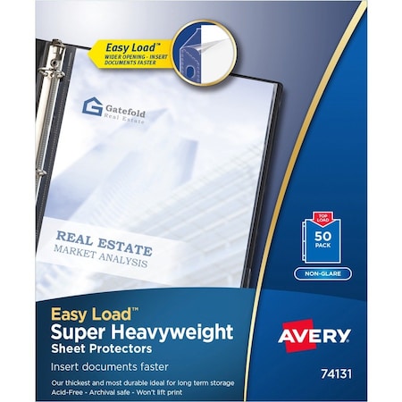 Avery Dennison Avery Super Heavyweight Reference Sheet Protectors, 8-1/2inW x 11inH, Nonglare, 50/PK 74131