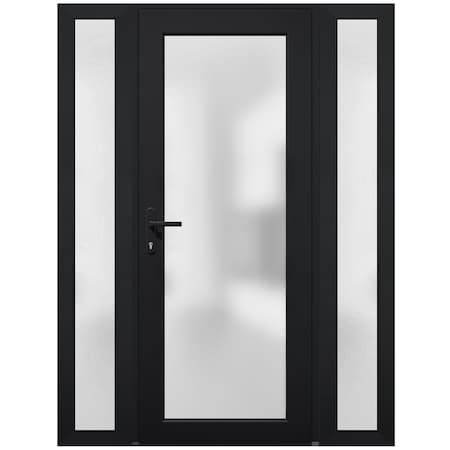 Vdomdoors Front Exterior Prehung FiberGlass Door Frosted Glass / Manux 8102 Matte Black / 2 Sidelight Exterio MANUX8102EXD-BLK-W14+30+14 x H80-RH