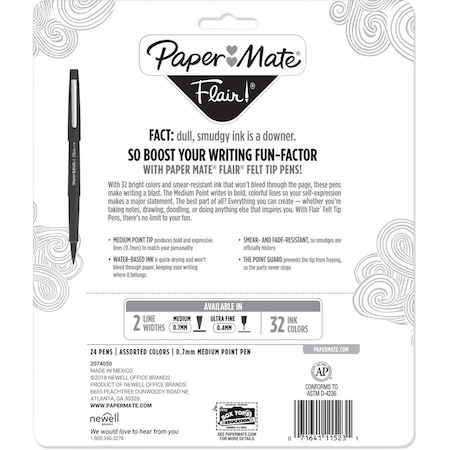 Paper Mate Pen, Assorted Ink, Capped, PK24 PAP1978998