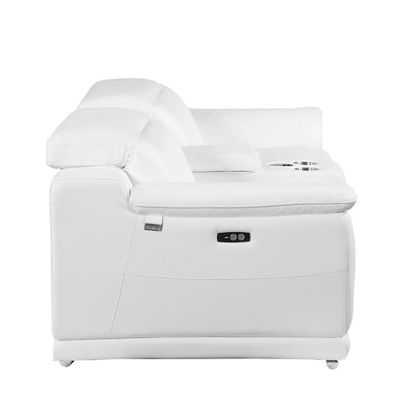 Homeroots 107in White and Silver Italian Leather Power Reclining Loveseat With Storage 720575