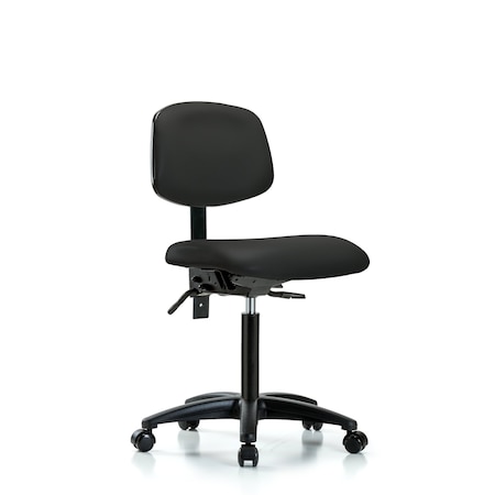 Blue Ridge Ergonomics Chair, Vinyl, Med Bench, Casters, Blk, No Arms, 22" to 29" Height, Black BR-VMBCH-RG-T0-A0-NF-RC-8540