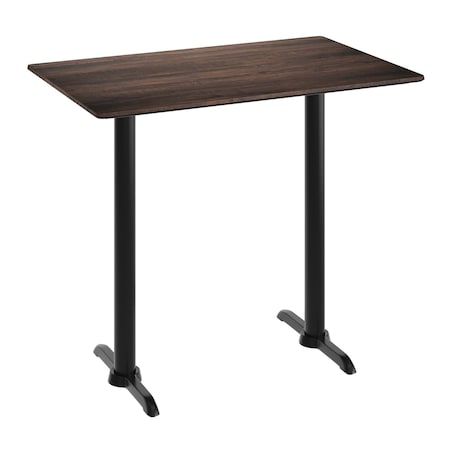 Flash Furniture 48" x 30" Tabletop, Seamless Surface Technology, Dark Brown and 5" x 22" Black Bar Height T-Bases ST-REC3048-WBR-T0522B-GG