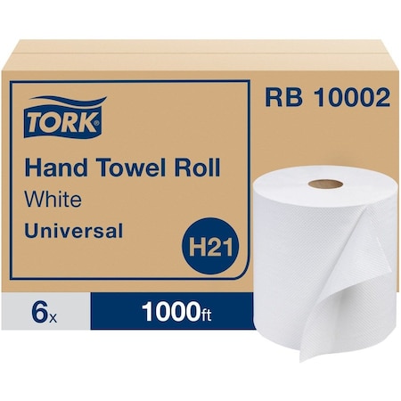 Tork Tork Paper Hand Towel Roll White H21, Universal, 100% Recycled Fiber, 1000 ft/roll, RB10002, 6PK RB10002