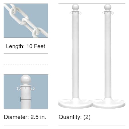 Mr. Chain White Medium Duty Stanchion & Chain Kit (2-Pack) 71101-2