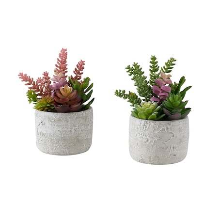 Monarch Specialties Artificial Plant, 9-in. Tall, Succulent, Table, Grey Cement Pots, Contemporary, Modern, 2PK I 9366