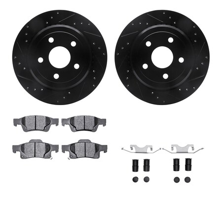 Dynamic Friction Co DFC Brake Rotor Drilled & Slotted - Black- w/Ultimate Duty Brake Pad & HW Kit 8412-42007