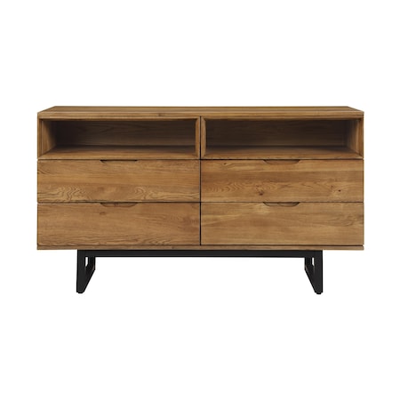 Homeroots 59" Brown Solid Wood Four Drawer Double Dresser 518613