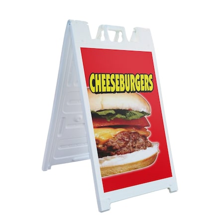 Signmission Cheeseburgers, A-Frame & 2 Decals Installed, Heavy-Duty Plastic Frame SBHD-D-2436-Cheeseburgers