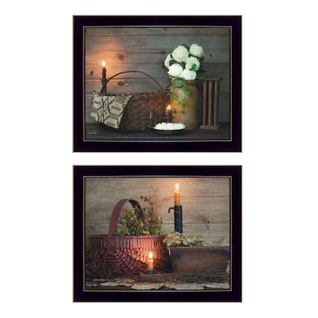 Homeroots Set Of Two Baskets and Flowers Black Framed Print Wall Art, 2PK 405874