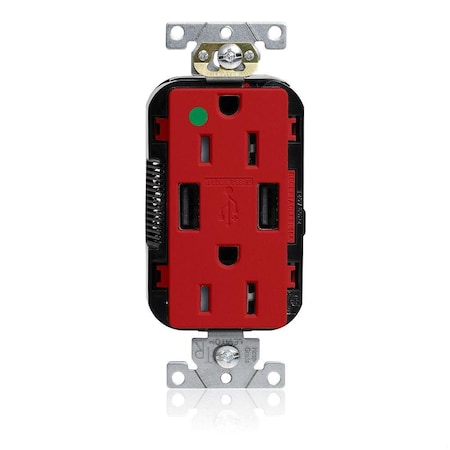 Leviton Lev-Lok HG/TR Dup USB A-A 15A 125V Red M56AA-HGR