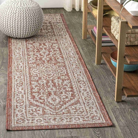 Jonathan Y Sinjuri Medallion Textured Weave Red/Taupe 2 ft. x 8 ft. Indoor/Outdoor Runner Rug SMB101A-28
