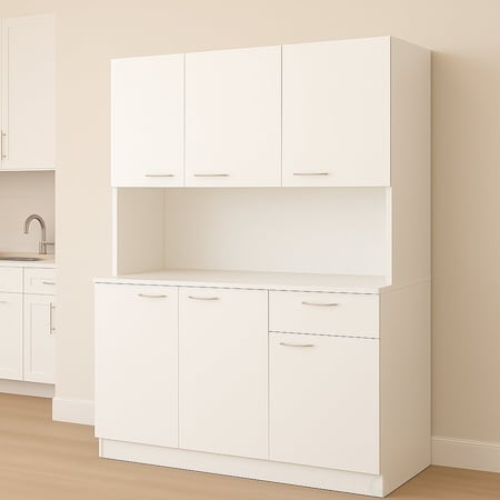 Basicwise Wooden Kitchen Pantry Storage Cabinet with Drawer, Doors and Shelves, White QI004411L