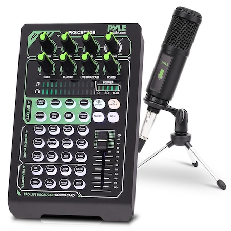 Pyle Portable Bluetooth Live Broadcast Sound Card Pro Audio Interface DJ mixer Condenser w/Microphone PKSCRD308