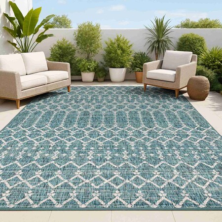 Jonathan Y Ourika Moroccan Geometric Textured Weave Teal/Gray 3 ft. x 5 ft. Indoor/Outdoor Area Rug SMB108C-3
