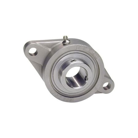 2-Bolt Flange Ball Bearing Unit, 2 in Bore, All Stainless Steel, Set Screw Lock, 2 Tri Lip Seals