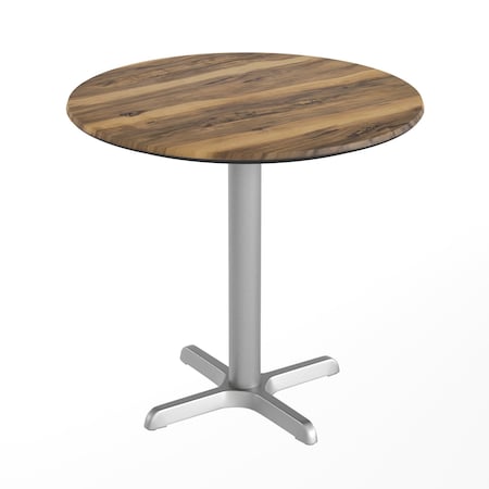 Flash Furniture Commercial All-Weather 31.25" Natural HPL Tabletop with Silver X Base ST-RD31-NAT-T2222S-GG