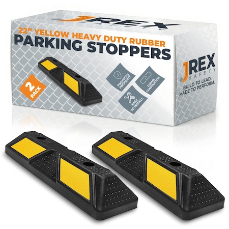 Jrex Safety 22 in Rubber Parking Block Curb Stop, Yellow Reflective Strip, 2PK PBSY-JR-2-2PK