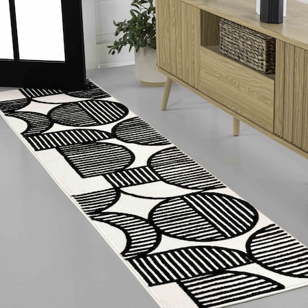 Jonathan Y Nordby High-Low Geometric Arch Scandi Striped Black/White 2 ft. x 8 ft. Runner Rug SCN104G-28