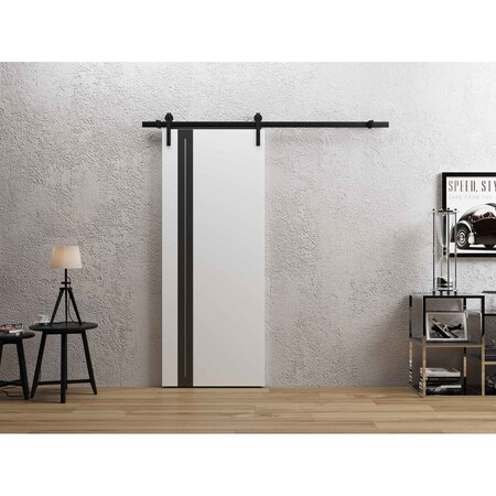Sartodoors Barn Door 36 x 96 inches, Planum 0444 White Silk with Black Inserts and Frosted Glass, 6.6FT Rail T PLANUM0444BD-B-WS-3696