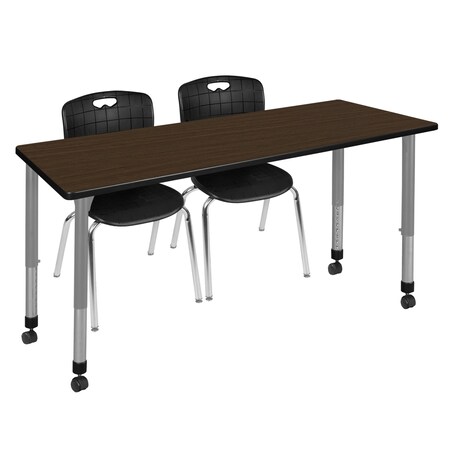 Regency Kee Mobile Adjustable Classroom Table W/ 2 Andy Stack Chairs, 72 in W, 24 in L, Neo Walnut MT7224NWAPCGY40BK