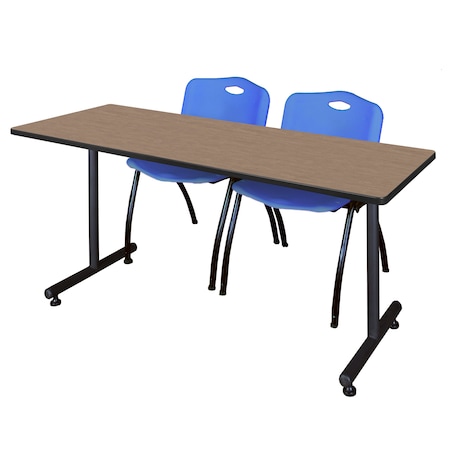 Regency Kobe T-Base Training Seminar Table W/ 2 M Stack Chairs, 60 in W, 24 in L, Noble Oak MKTRCT6024NO47BE