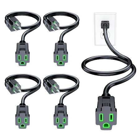 Maximm 0.5ft 16AWG Indoor Extension Cord w/ Green Indicators, 5PK, Black, 5PK IGR-LA004K-LA005H-5pk-0.5