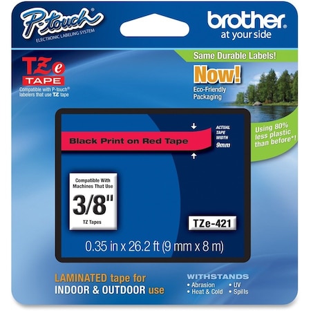 Brother Label/Ribbon Cartridge, Red, Gloss, 3/8 in W TZE421G