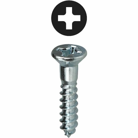 Wood Screw, #10, 1-1/4 in, Zinc Plated Carbon Steel Flat Head Phillips Drive, 100 PK