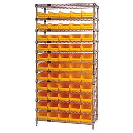 Global Industrial Chrome Wire Shelving with 55 4"H Plastic Shelf Bins Yellow, 36x18x74 268973YL