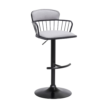 Armen Living Nash Adjustable Black Wood Bar Stool in Light Gray Fabric with Black Metal LCNABABLKLTGRY