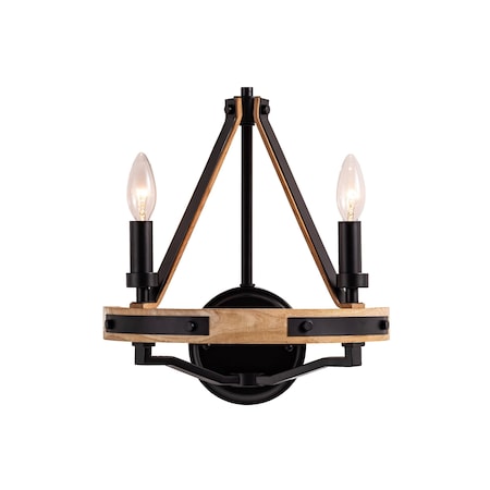 Vidalite Savannah 2 Light Wall Sconce, Natural Brown Ashwood & Matte Black, Rustic Farmhouse Style Wall Light CE1013048